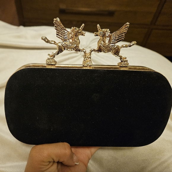 Black Clutch with Gold Pegasus Clasp - Picture 2 of 5